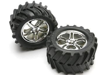 Traxxas 5173 Tires & Wheels Maxx Chevron/SS Chrome (14mm) 3.8" (2)