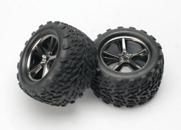 Traxxas 5374A Tires & Wheels Talon/Gemini Black Chrome (14mm) 3.8" (2)