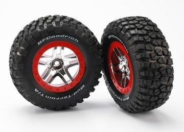 Traxxas 5877A Tires & Wheels BFGoodrich/S-Spoke Chrome-Red 2WD Front (2)