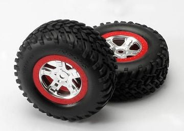 Traxxas 5973A Tires & Wheels SCT/SCT Satin Chrome-Red (14mm) (2)