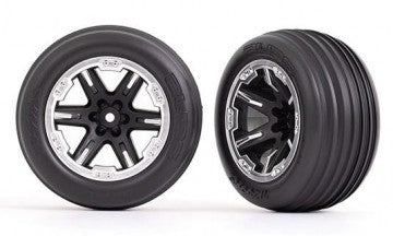 Traxxas 3771X Tires & Wheels Ribbed / RXT Black w. Chrome Ring 2,8" Front (2)
