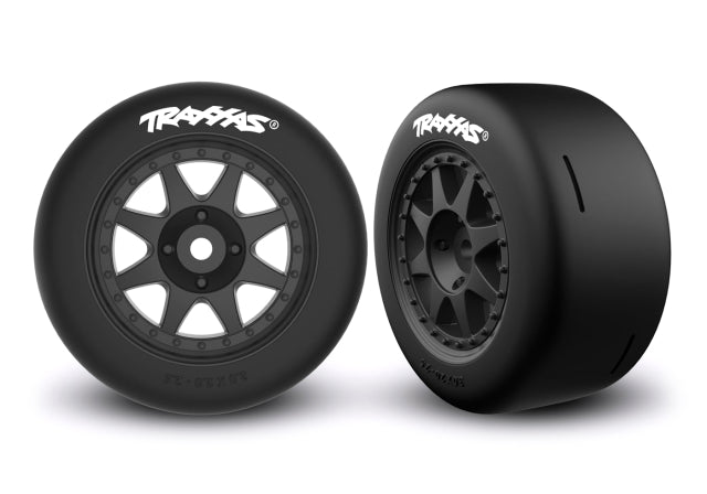 TRX10876-BLK Tires & Wheels Speed Slicks Hard / Mini Rally Black Front (2)