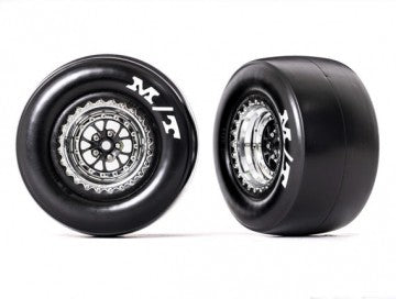 Traxxas 9476R Tires & Whels Rear Chrome Mickey Thompson (2) Drag Slash