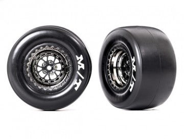 Traxxas 9476X Tires & Whels Rear Black Chrome Mickey Thompson (2) Drag Slash