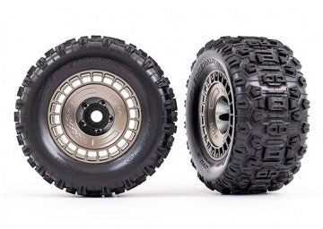 Traxxas 9572A Tires & Wheels Sledgehammer 3.8'' / Satin Black Chrome Black 3-piece Spoke (w/ Wheel Hubs) (2)