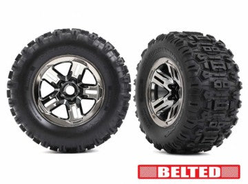 Traxxas 9573A Tires & Wheels Sledgehammer Belted 3.8'' Black Chrome (17mm Hex) (2)