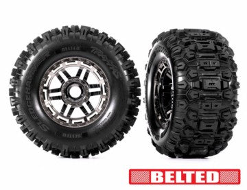Traxxas 8979A Tires & Wheels Sledgehammer Belted / MAXX 17mm Black Chrome 2.8/3.6'' TSM (2)