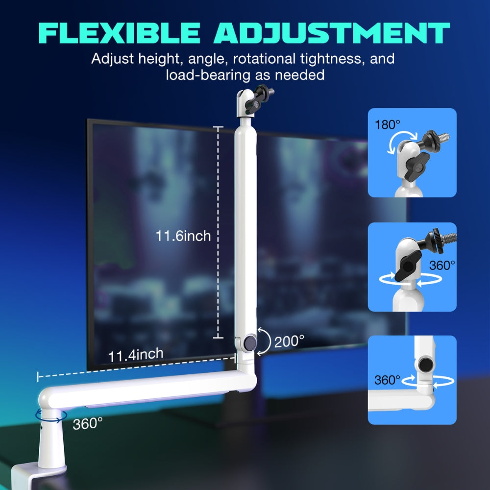 FIFINE BM88 Steady Full Metal High End Boom Arm Stand, White