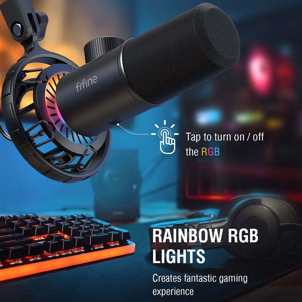 FIFINE K658 Dynamic RGB USB Microphone, Black