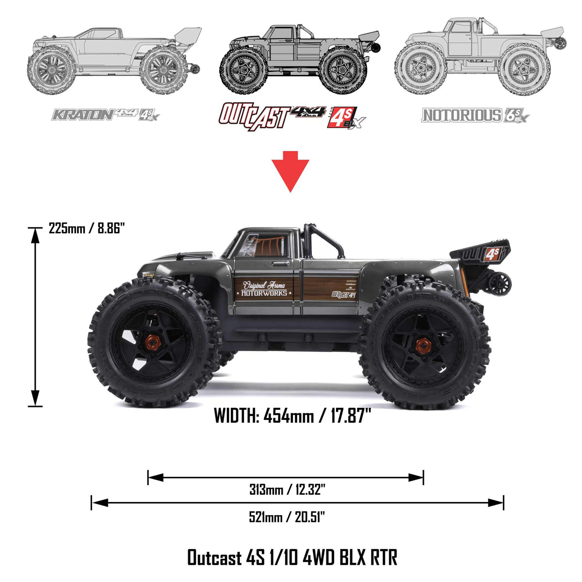 OUTCAST 4X4 4S BL 1/10TH 4WD STUNT TRK (RED)