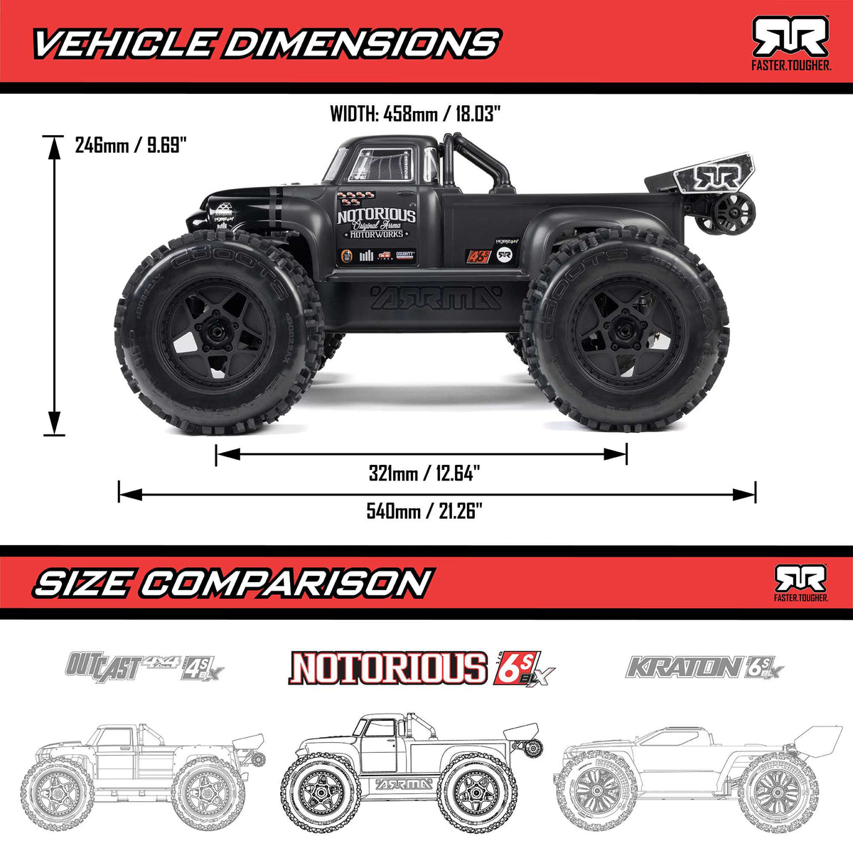 1/8 NOTORIOUS 4X4 6S BLX BRUSHLESS V6 STUNT TRUCK RTR