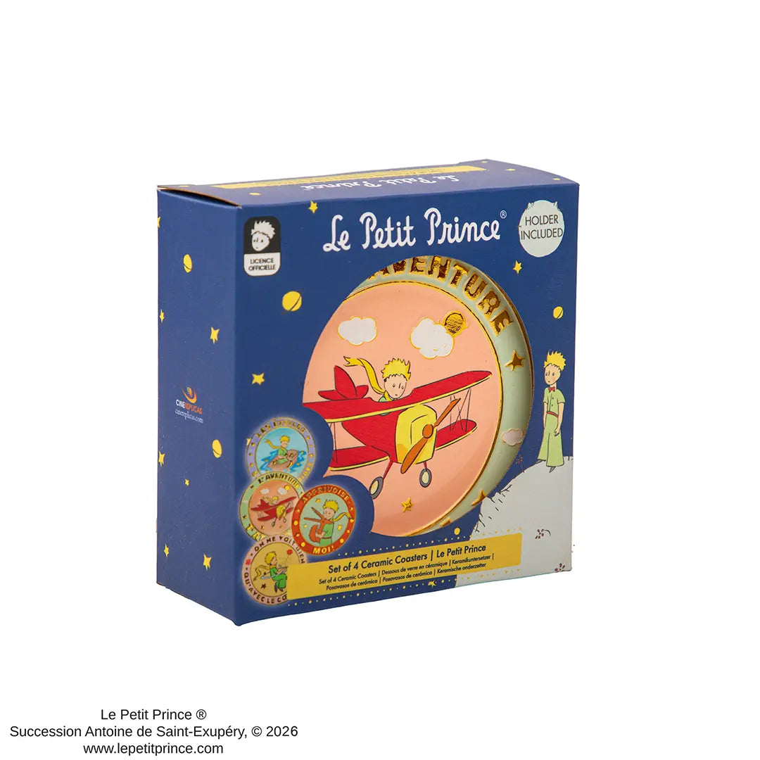 Set of 4 ceramic coasters and metal holder - The Little Prince
