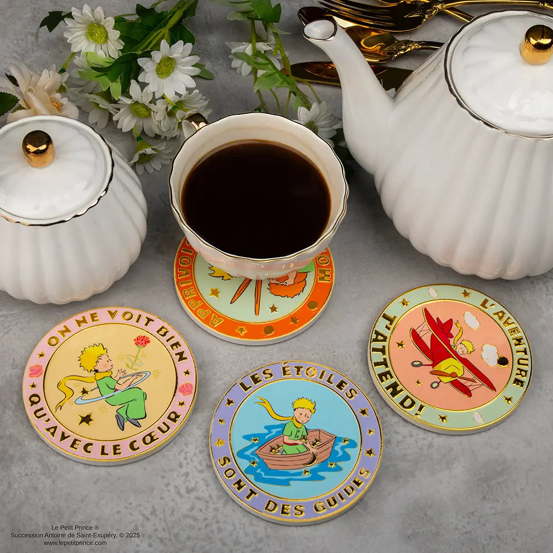 Set of 4 ceramic coasters and metal holder - The Little Prince