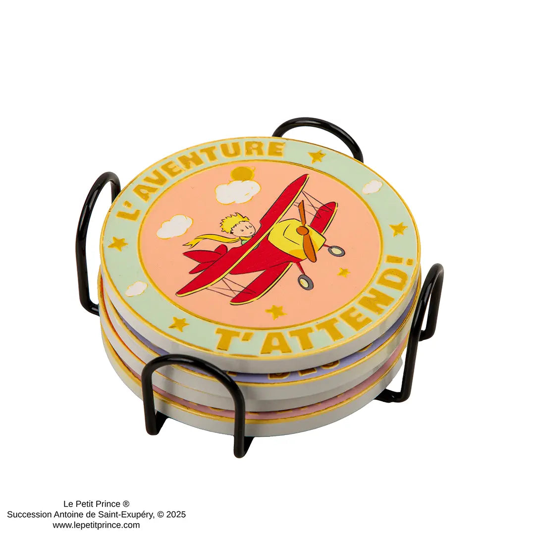 Set of 4 ceramic coasters and metal holder - The Little Prince