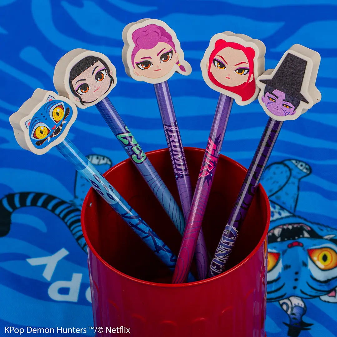Display of 30 pencils and erasers – K-Pop Demon Hunters