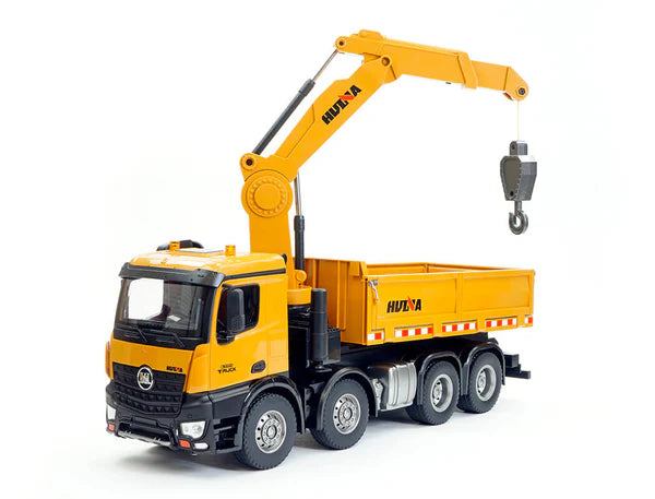 Remote-controlled Huina truck with tipper bed, crane and EXTRA accessories - scale 1:18