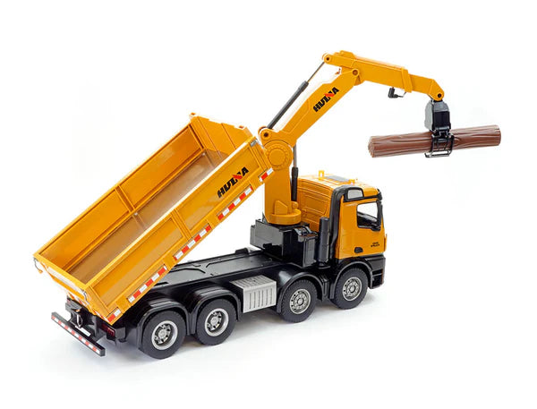 Remote-controlled Huina truck with tipper bed, crane and EXTRA accessories - scale 1:18