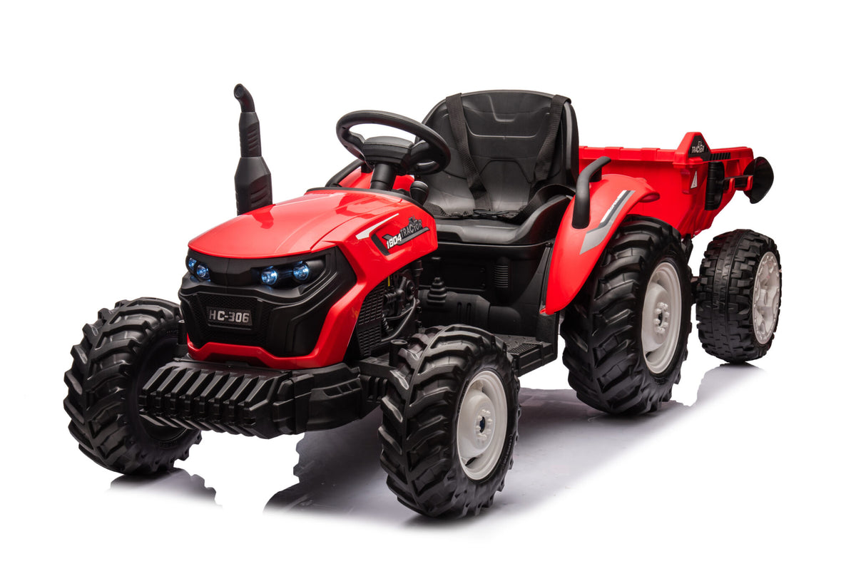 Kids' tractor 24V with trailer – 1 seat, red