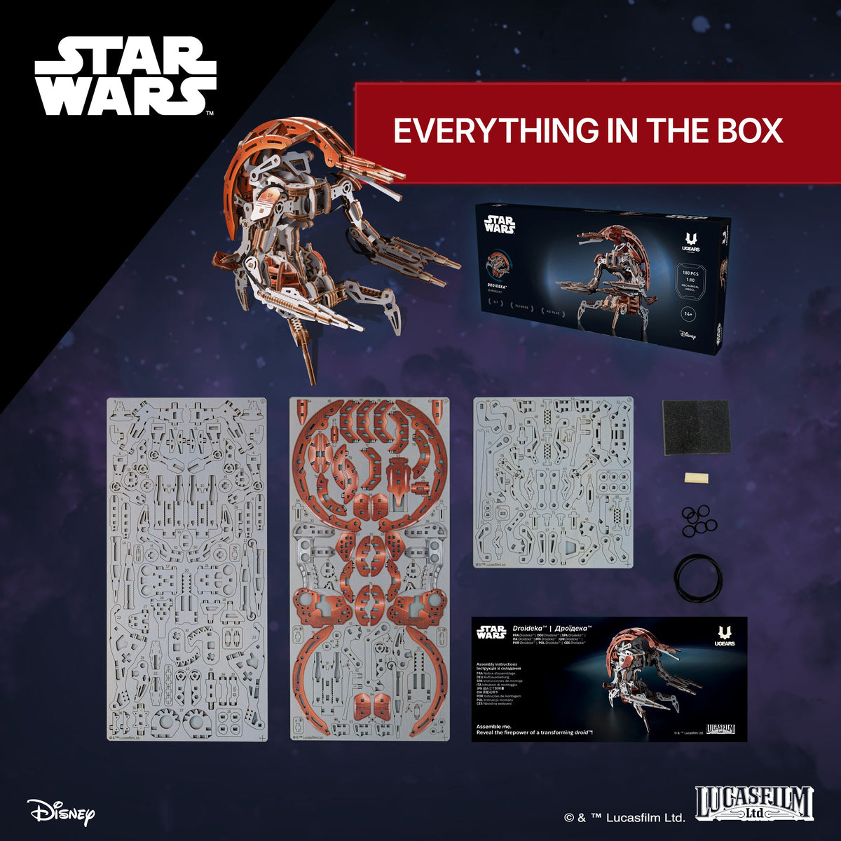 UGEARS Star Wars Droideka – 3D træbyggesæt med transformation (180 dele)