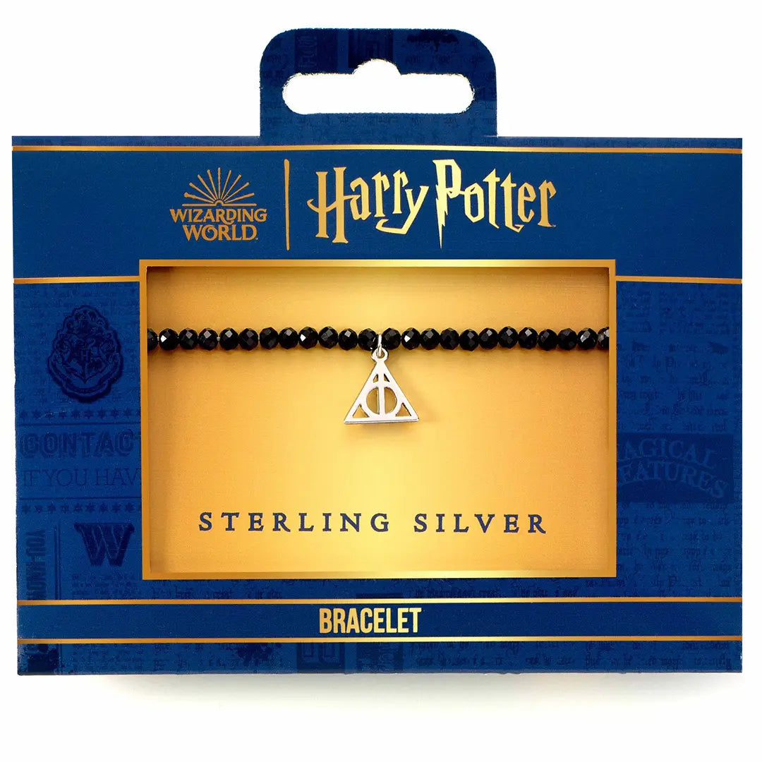 Sterling silver Deathly Hallows Charm black crystal bracelet - Harry Potter