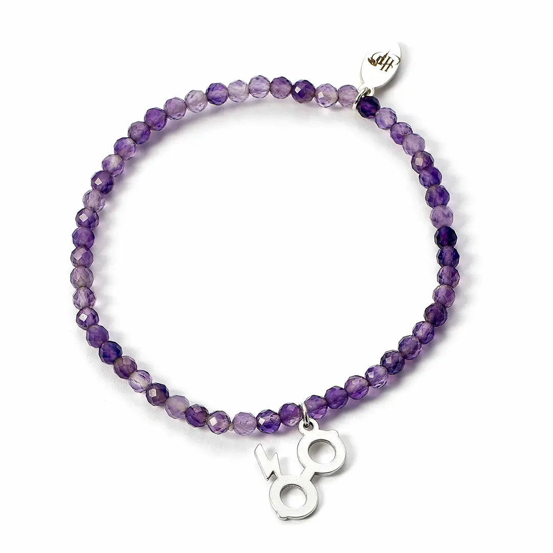 Sterling silver Glasses and Lightning bolt Charm purple crystal bracelet - Harry Potter
