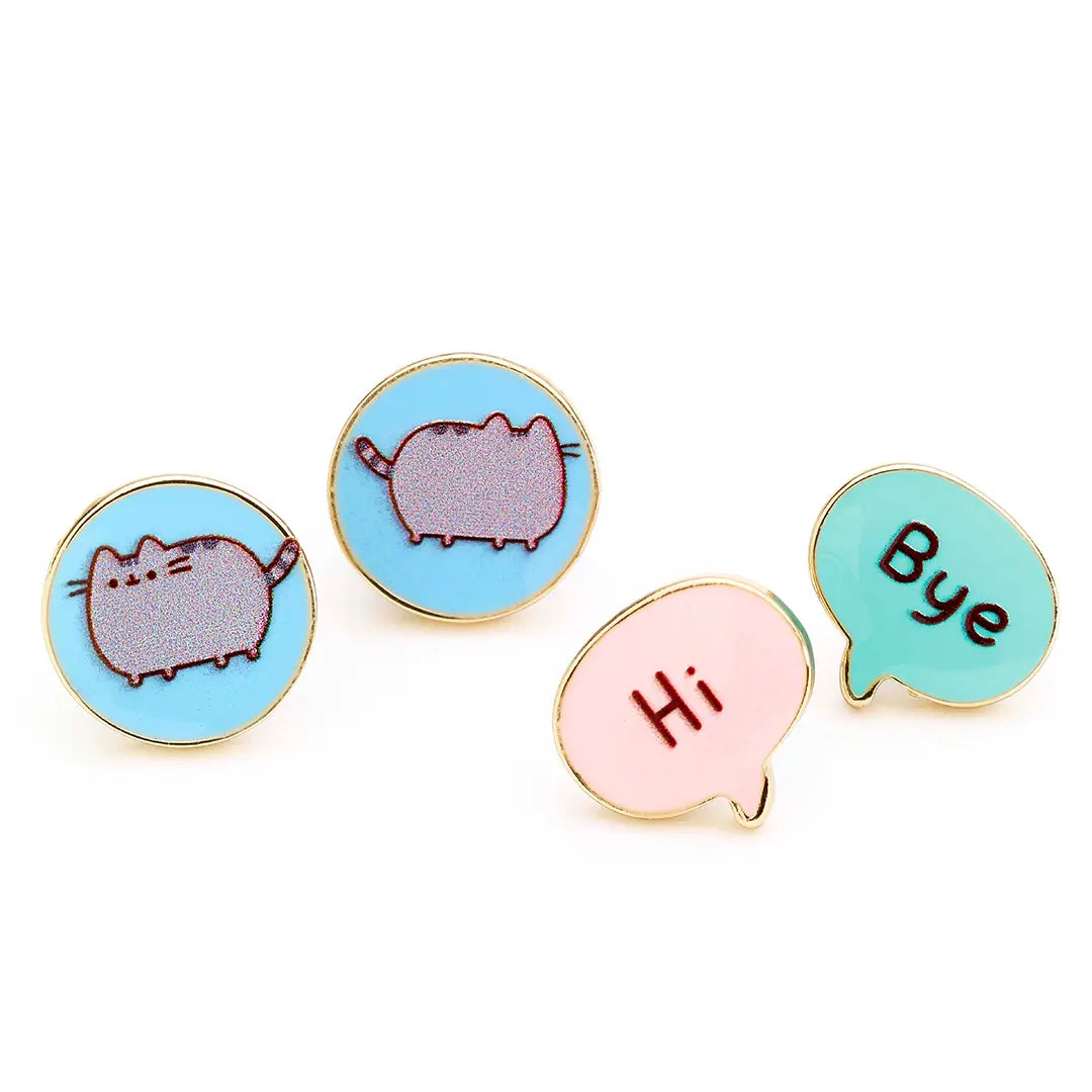 Set of 2 stud earrings Pusheen the cat Hi Bye - Pusheen
