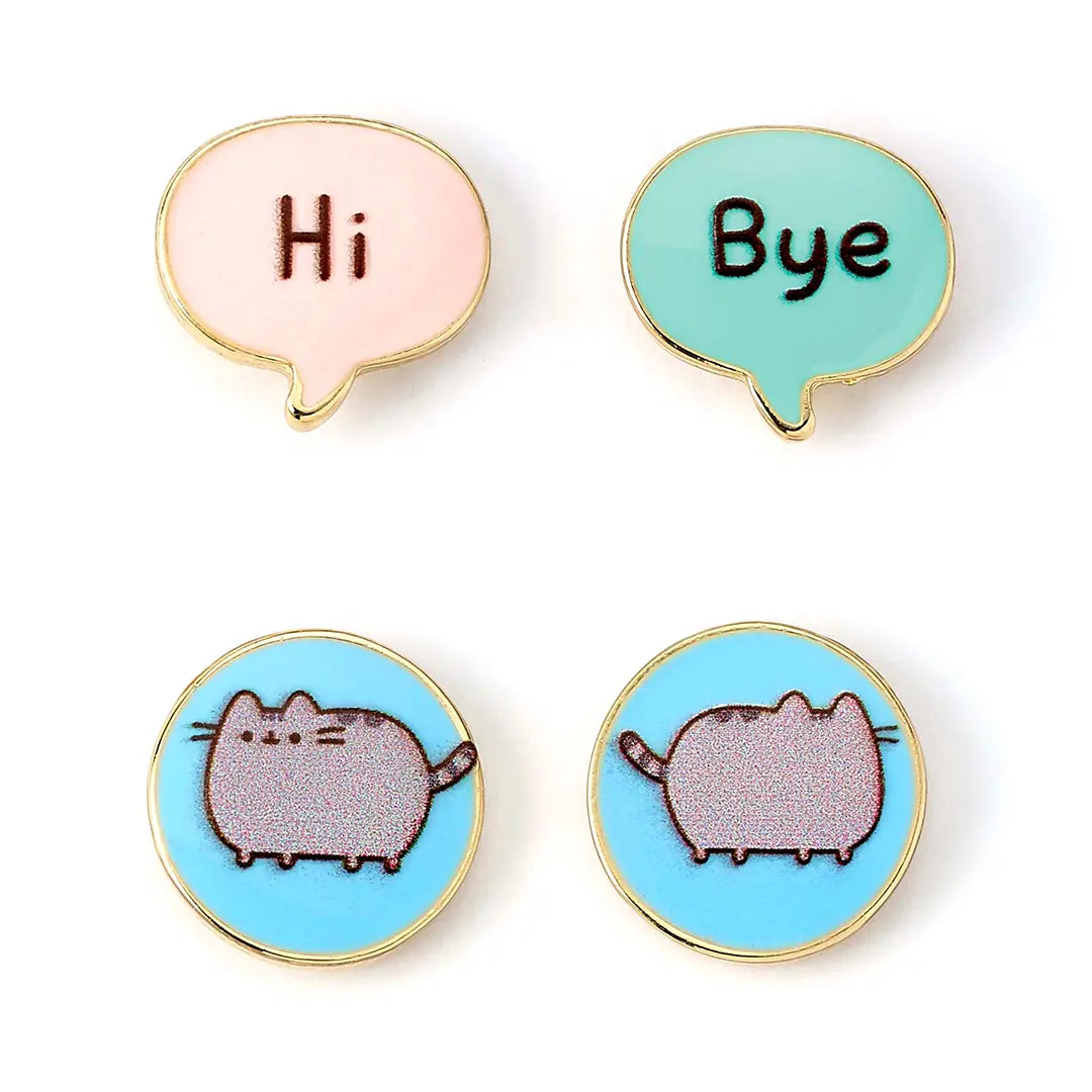 Set of 2 stud earrings Pusheen the cat Hi Bye - Pusheen