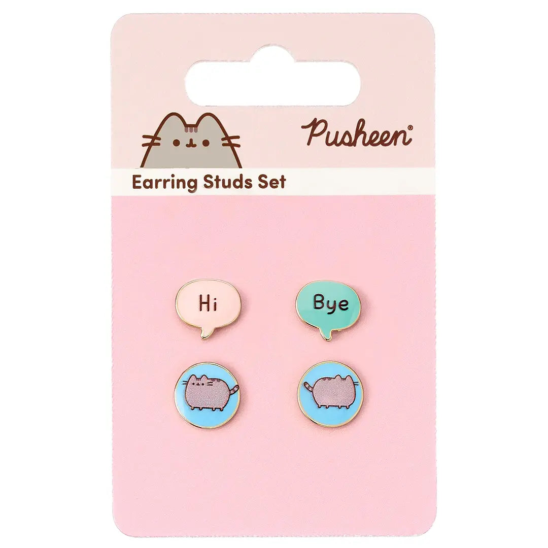Set of 2 stud earrings Pusheen the cat Hi Bye - Pusheen