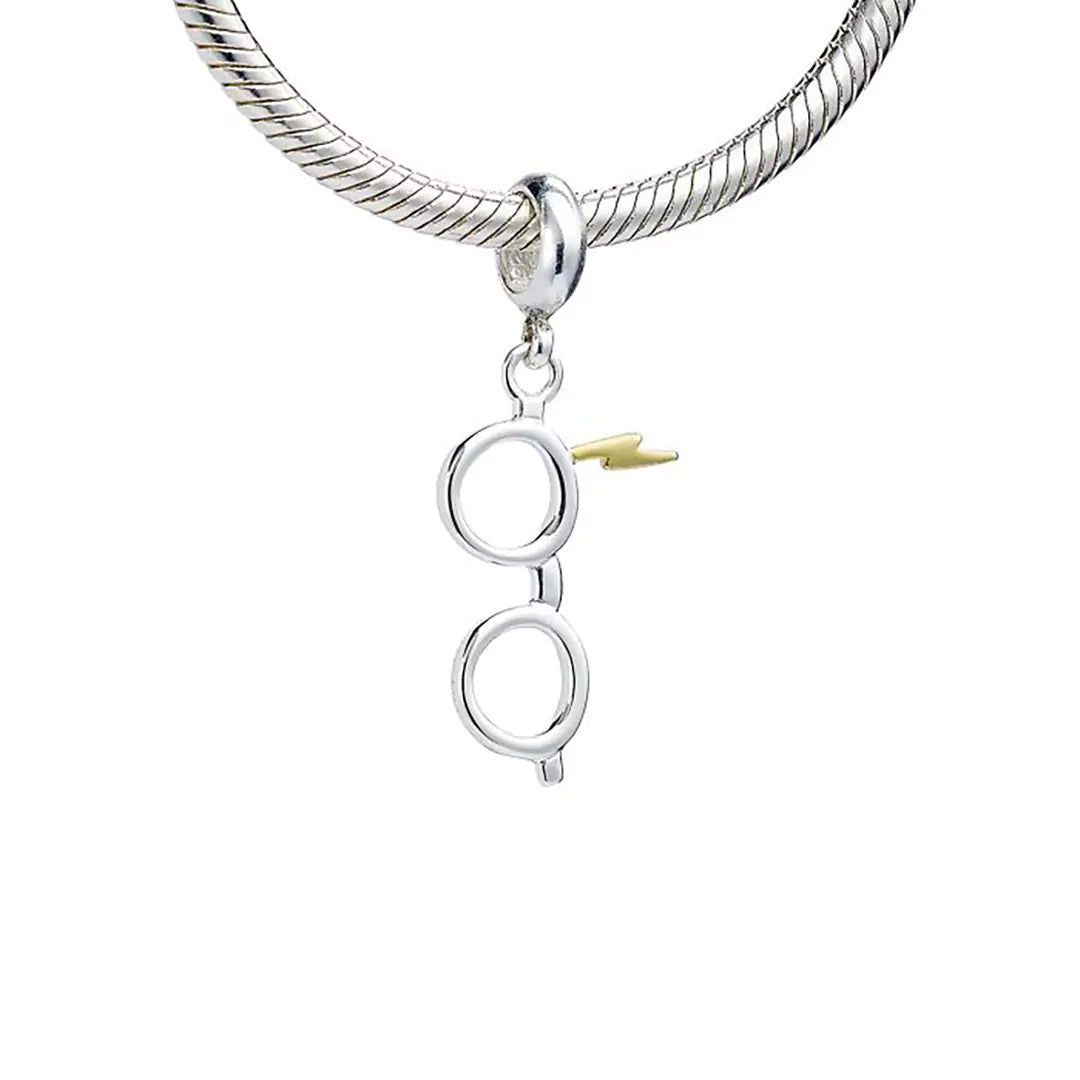 Sterling Silver Lightning Bolt & Glasses Slider Charm - Harry Potter