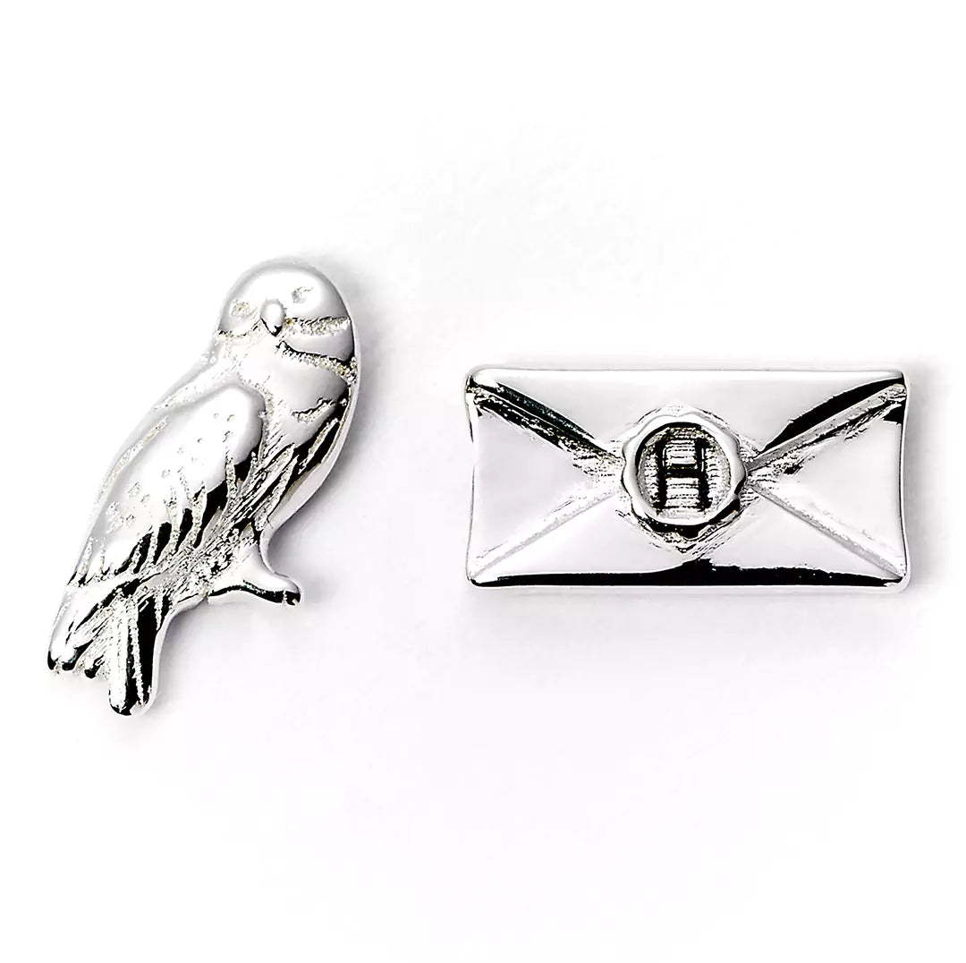 Official Harry Potter Hedwig & letter silver plated stud