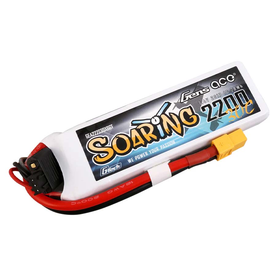 GENS ACE GE1-2200-2X6GT - GensAce Soaring LiPo 2S 7.4V-2200-30CXT60 104x34.5x14.5mm 122g GT