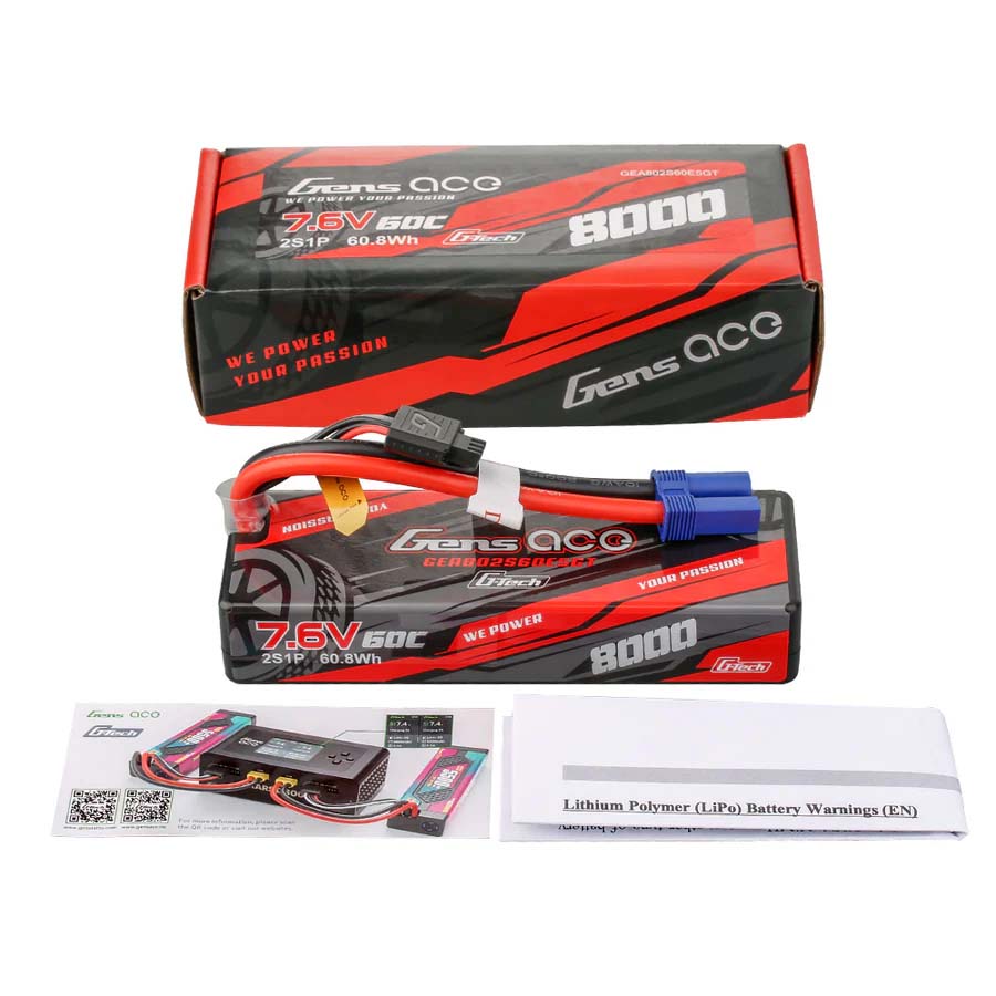 GENS ACE GEA802S60E5GT - GensAce G-Tech Hard 2S 7.6V-8000-60C 138x46x24mm 334g XT60