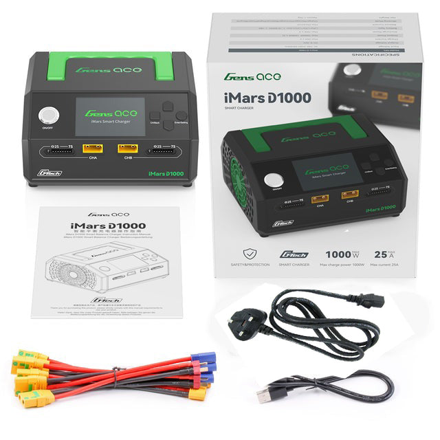 GENS ACE GEAD1000-KB - GensAce Charger iMars D1000 Smart Dual Channel AC 1000W UK