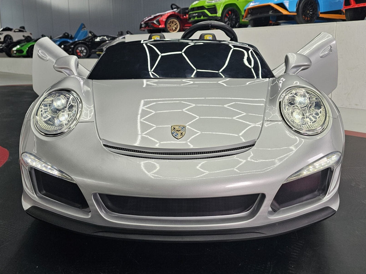 Porsche RUF 24V electric car for kids – 2 seats, metallic silver