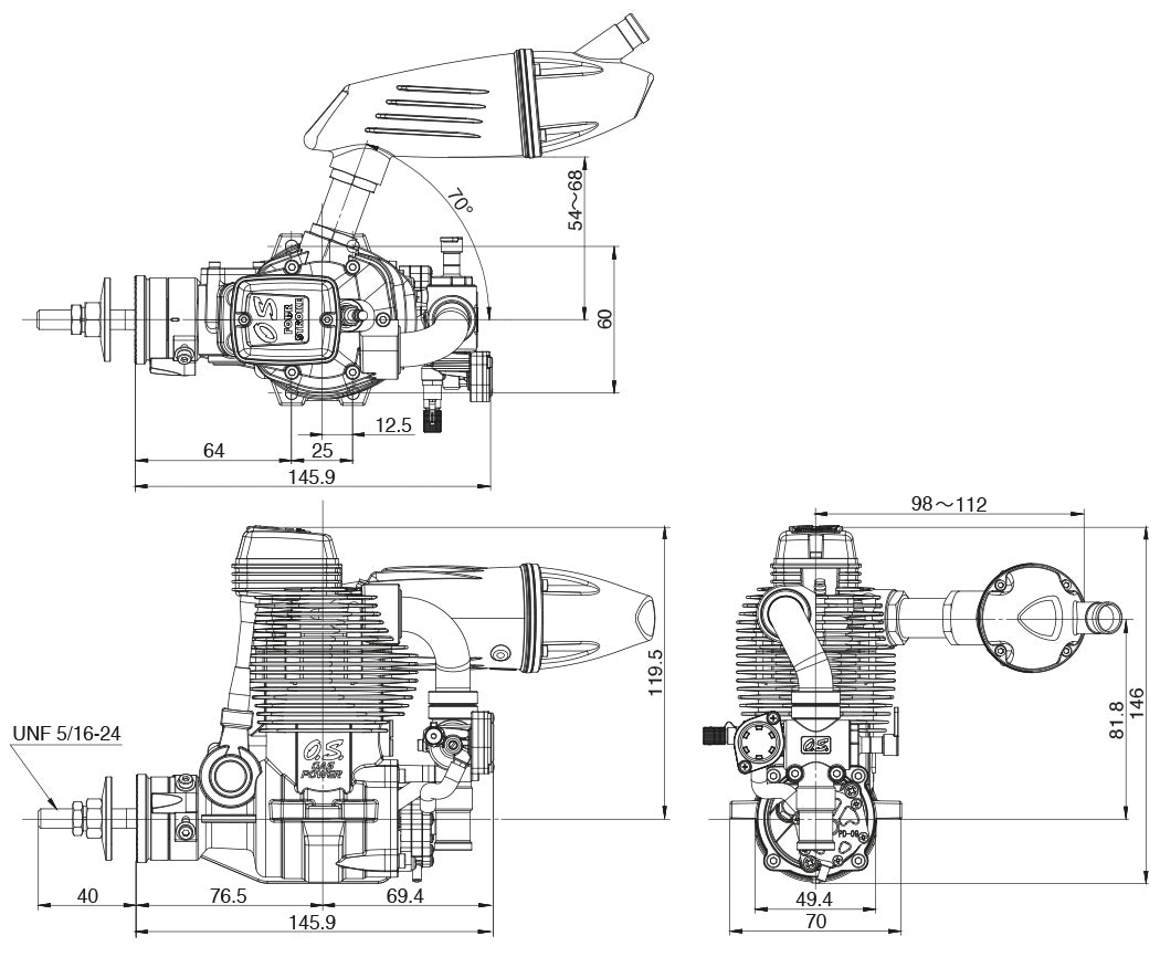 GF30 II 30cc 4-Stroke Gasoline Engine w. Silencer