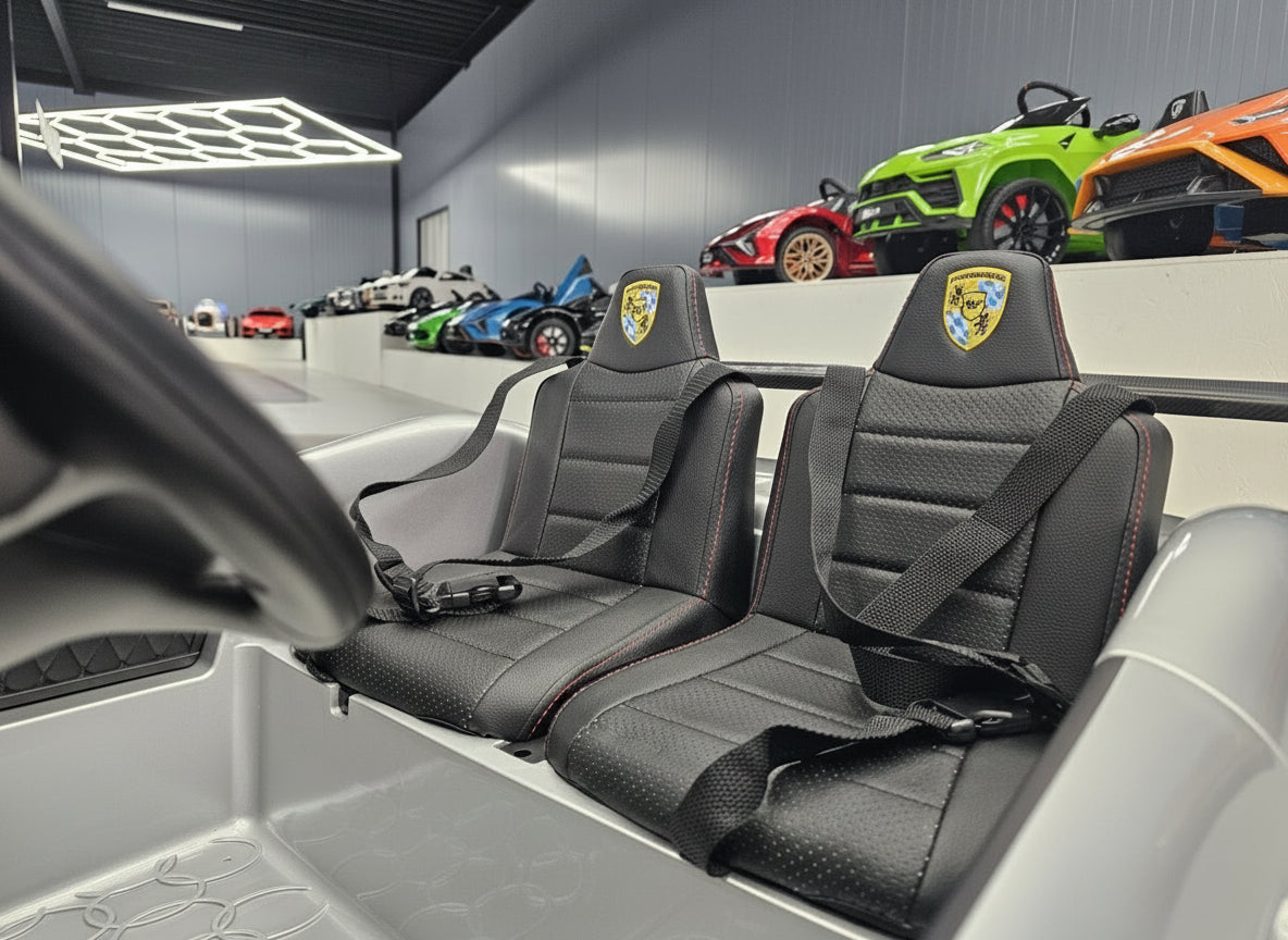 Porsche RUF 24V electric car for kids – 2 seats, metallic silver