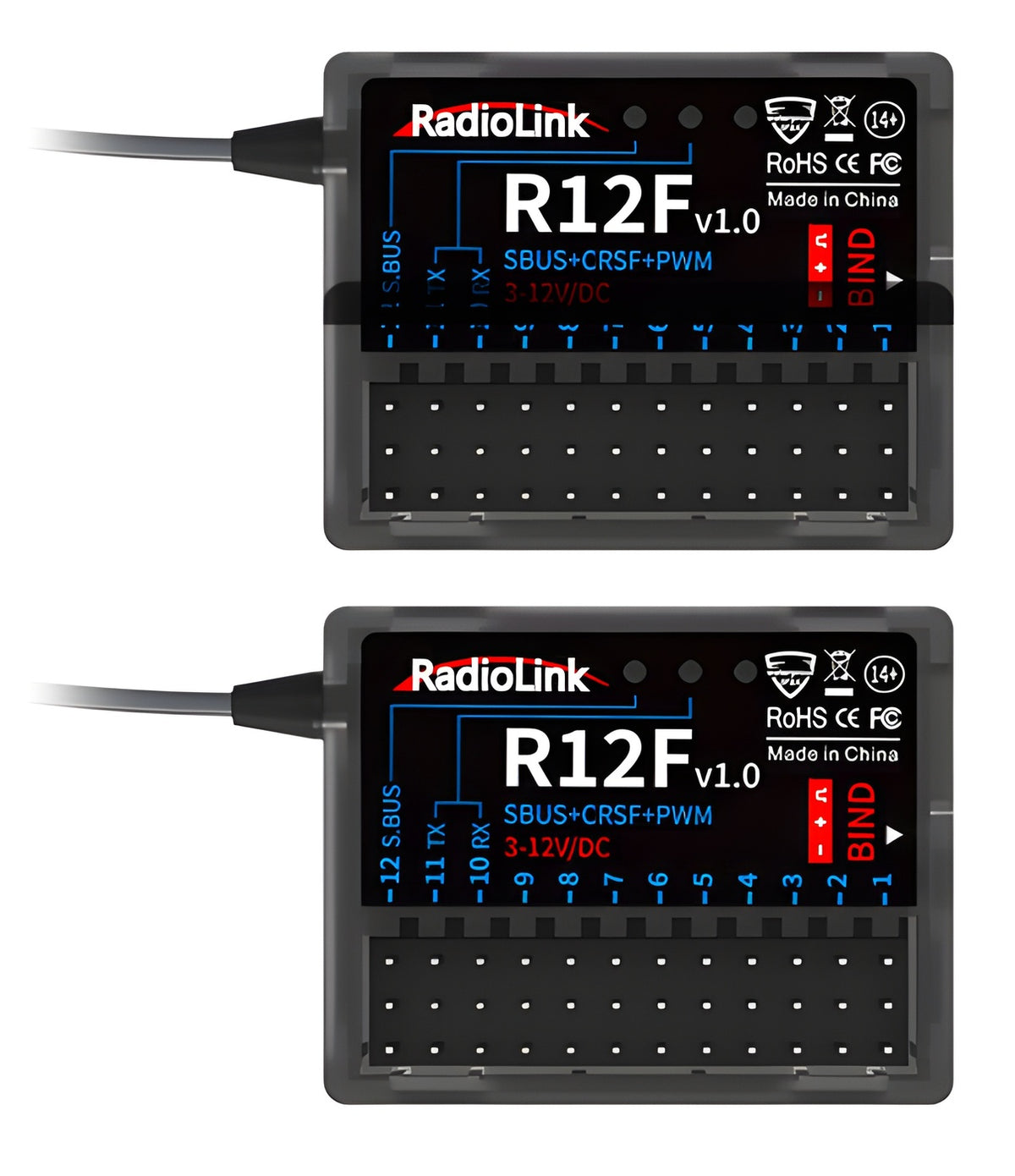 T12D Mode-1 RC Transmitter with 2x R12F Receiver