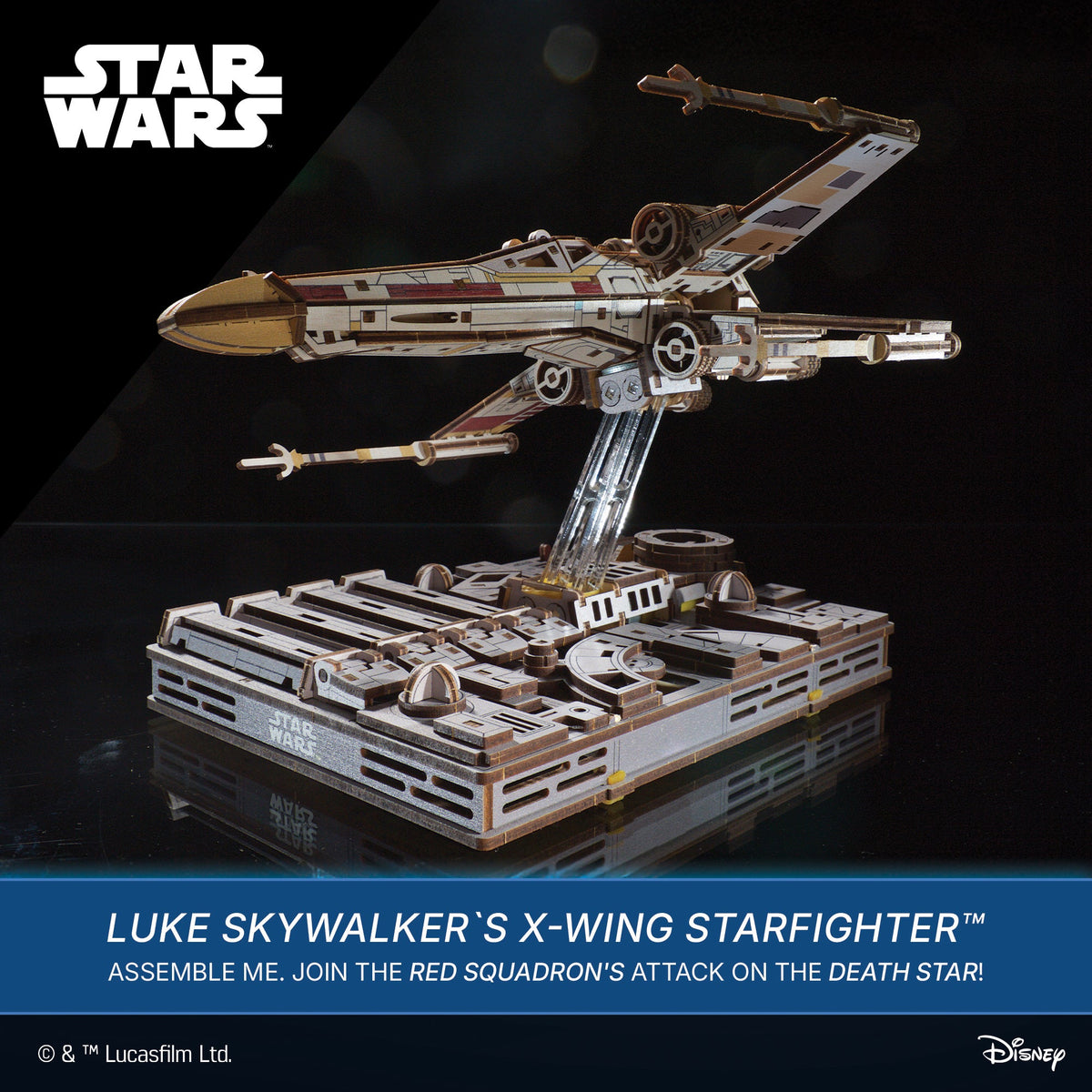 UGEARS Star Wars Luke Skywalkers X-Wing Starfighter – 3D træbyggesæt med motor (455 dele)