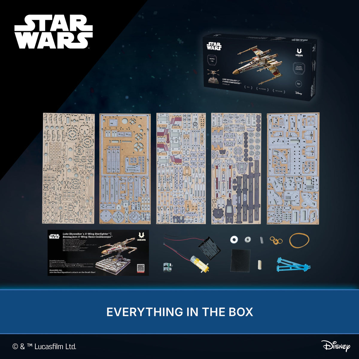 UGEARS Star Wars Luke Skywalkers X-Wing Starfighter – 3D træbyggesæt med motor (455 dele)