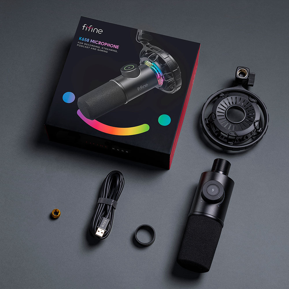 FIFINE K658 Dynamic RGB USB Microphone, Black
