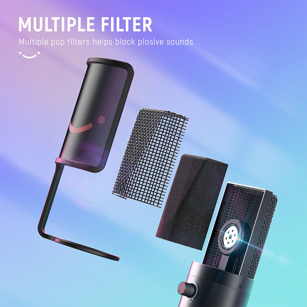 FIFINE K669 PRO2 Conedenser RGB USB Microphone , Black