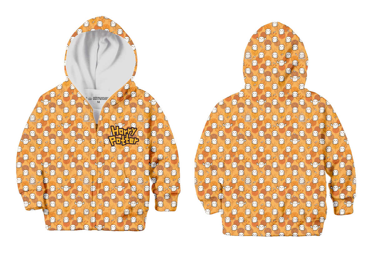 Harry Potter owl pattern kids hoodie yellow, 9-11 years