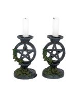 Set of 2 Wiccan Pentagram Candlesticks Witch Candle Holders