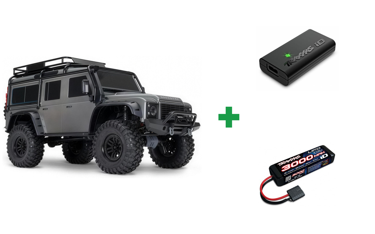 Kombopakke: Traxxas 82256-4 TRX-4 Land Rover Defender Clipless RTR + USB-C lader og 2S batteri