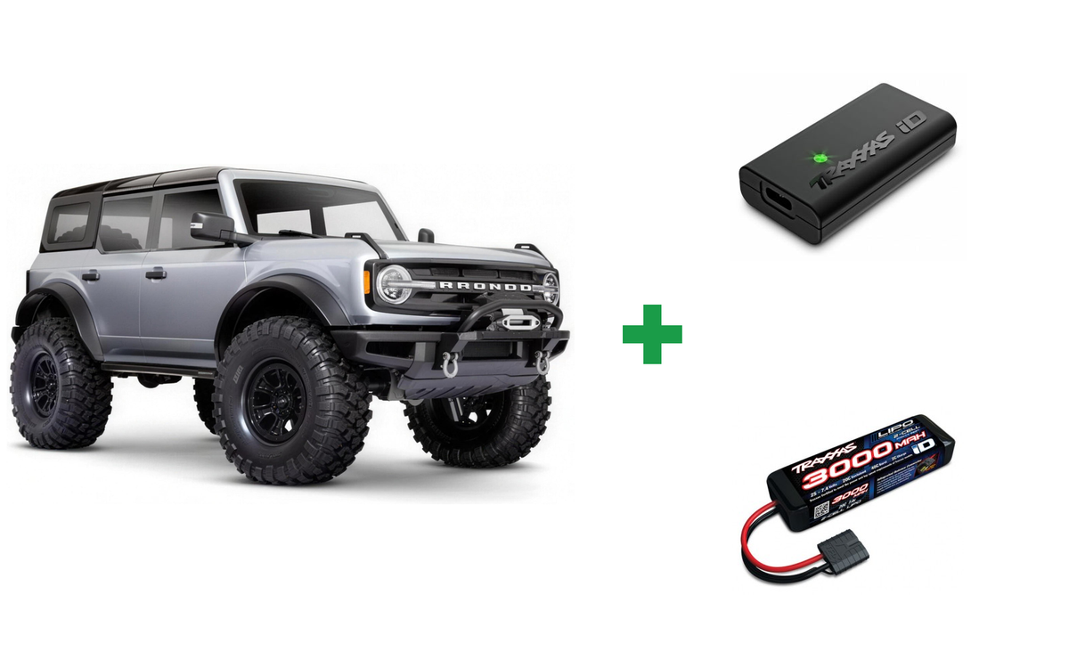 Kombopakke: Traxxas 92076-4 TRX-4 Ford Bronco 2021 Crawler RTR + USB-C lader og 2S batteri