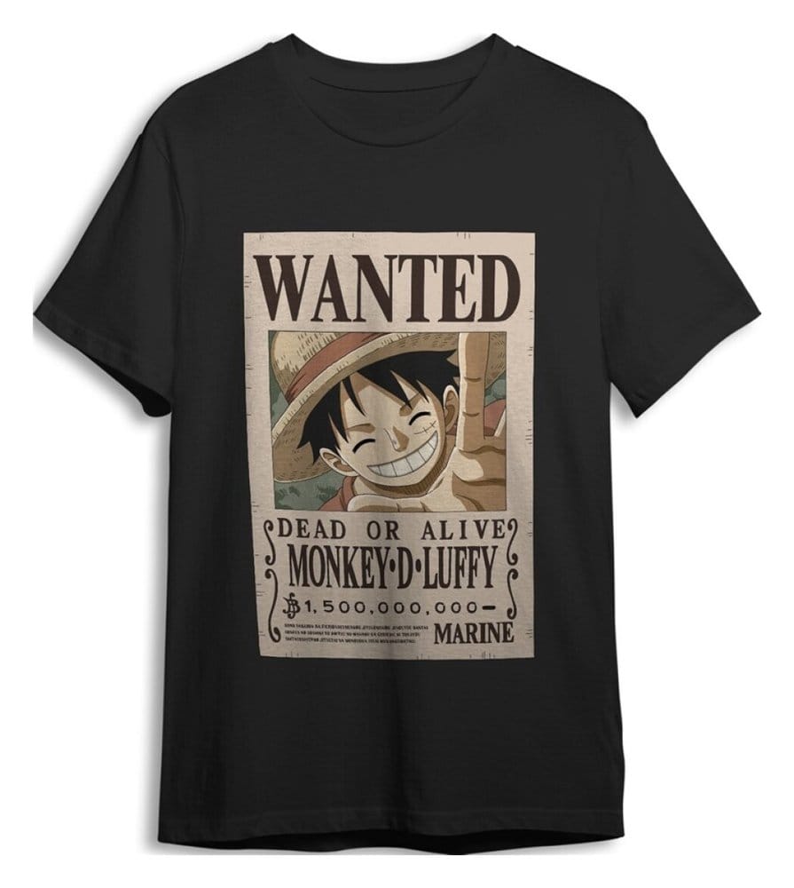 One Piece T-Shirt Monkey D. Luffy Wanted Black Size M