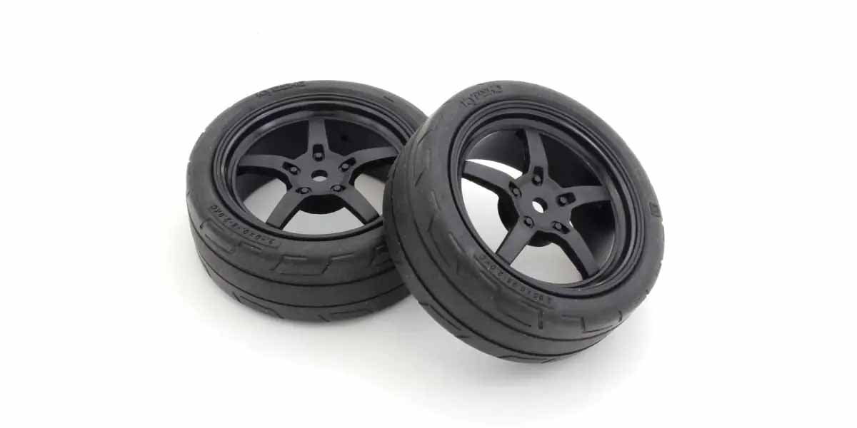 Kyosho 1:10 Fazer FZ02  Pre-Glued 5-Spoke Black Rims Medium Tyres (2)