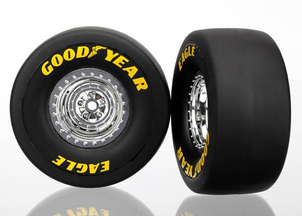Traxxas 6973 Tires & wheels, assembled, glued (chrome wheels, slick tires (S1 compo
