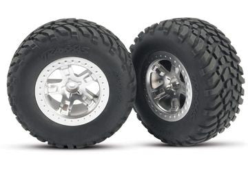 Traxxas 5873 Tires &amp; Wheels SCT/SCT Satin Chrome 4WD/2WD Rear (2)