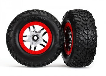 Traxxas 6891 Tires &amp; Wheels SCT/S-Spoke Chrome-Red 4WD/2WD Rear TSM (2)